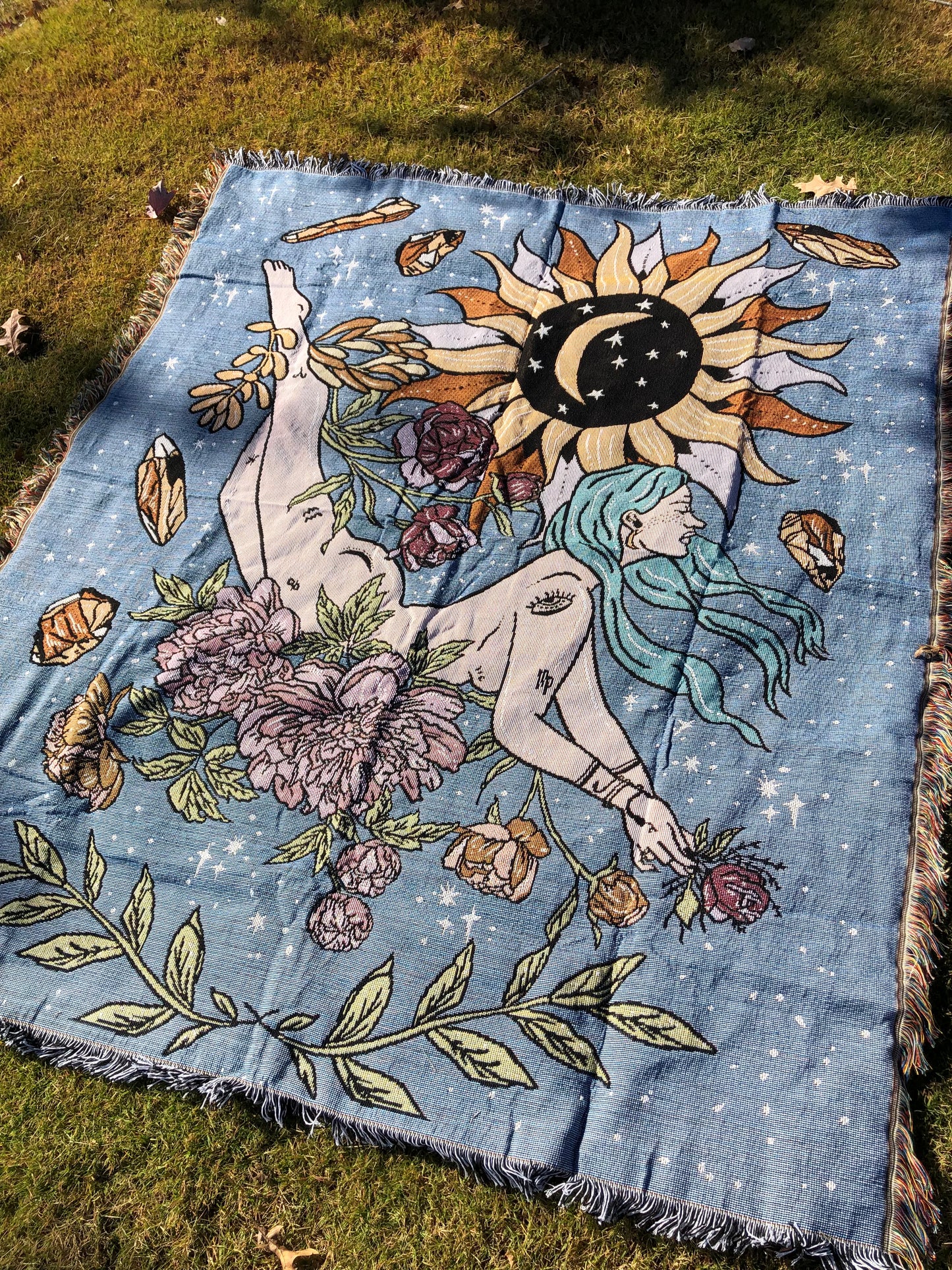 The Mystical Goddess - Throw Blanket/Woven Tapestry on the grass