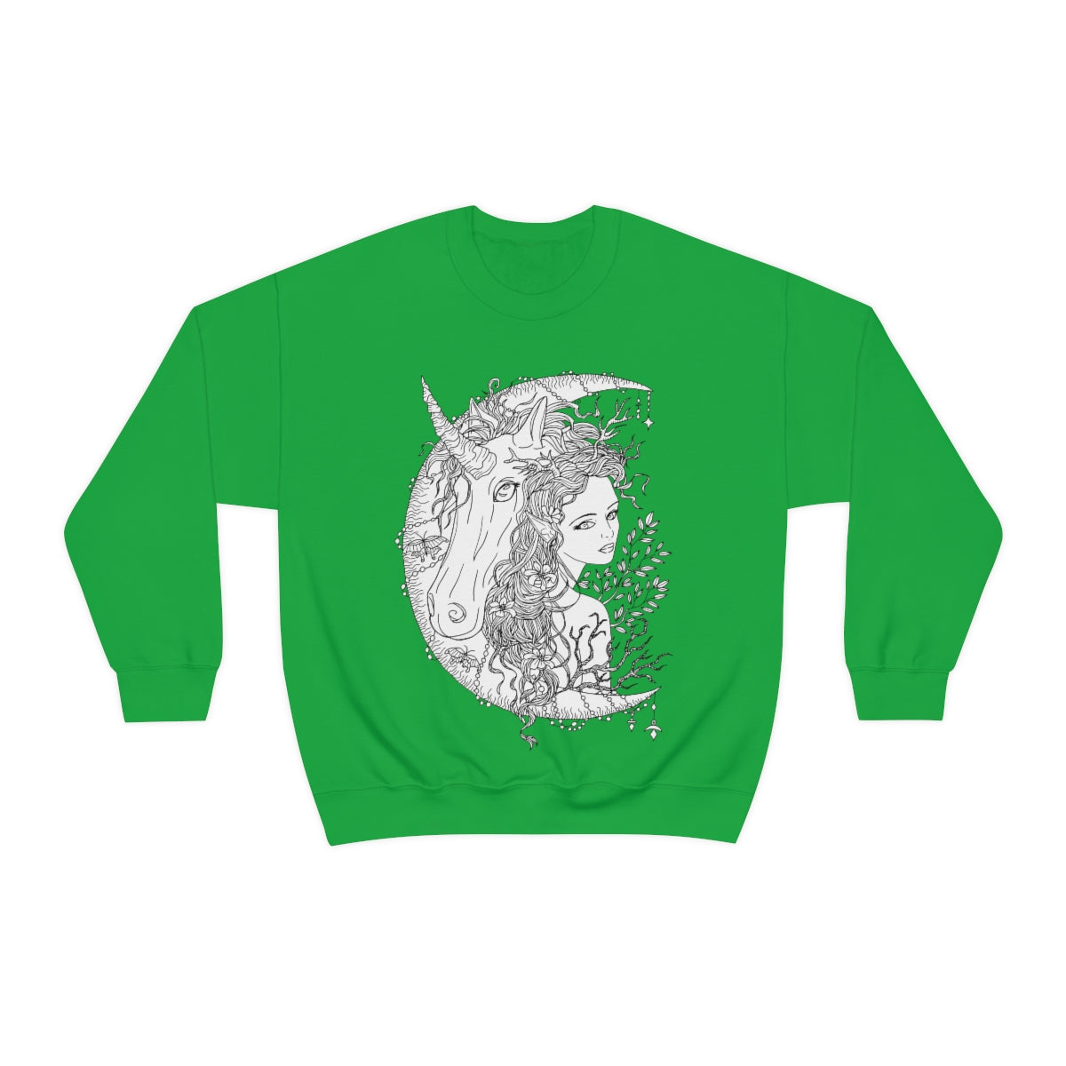 Irish Green Line Art Chartreuse Princess and Magic Unicorn Sweatshirt