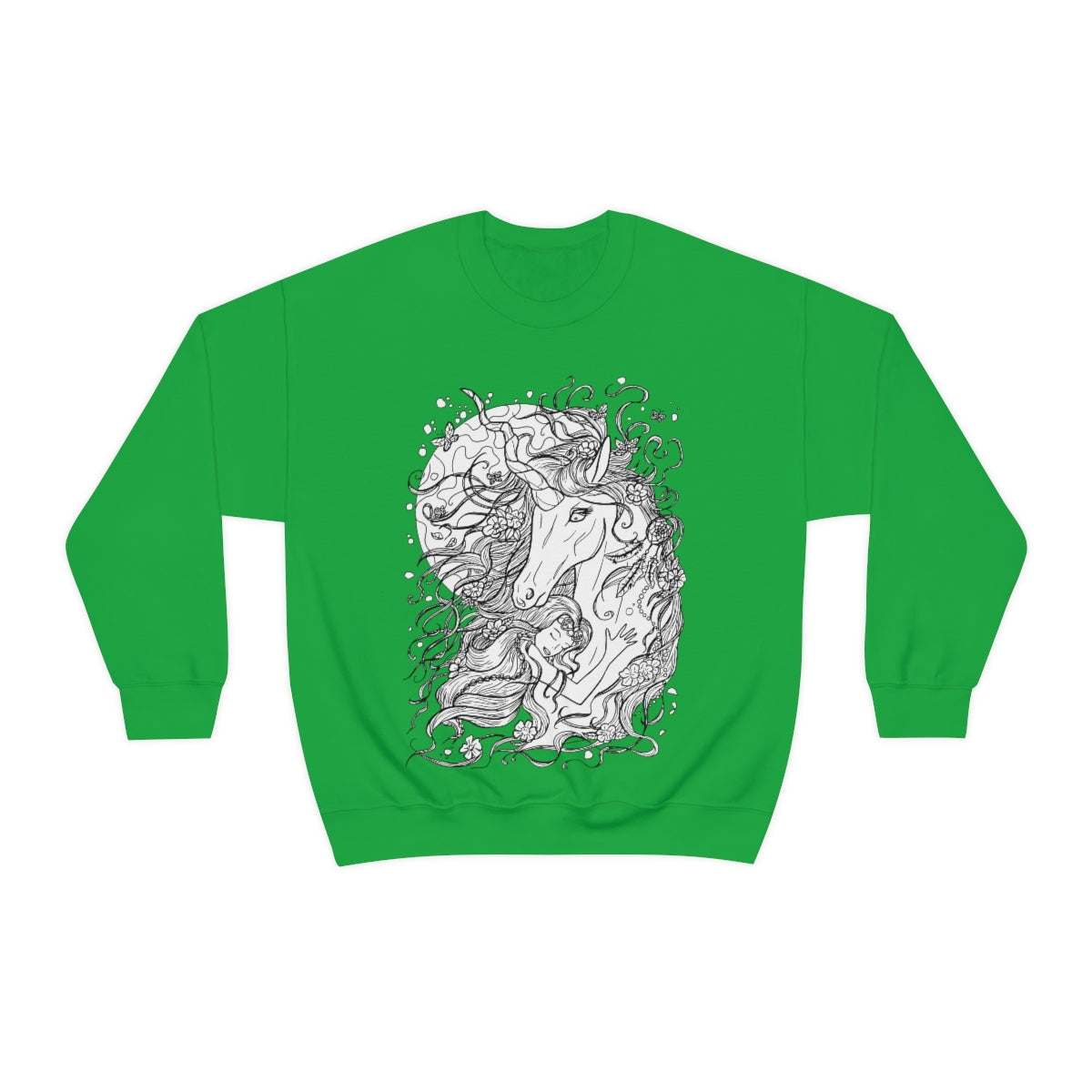 Irish Green Line Art Cyan Princess and Magic Unicorn Sweatshirt