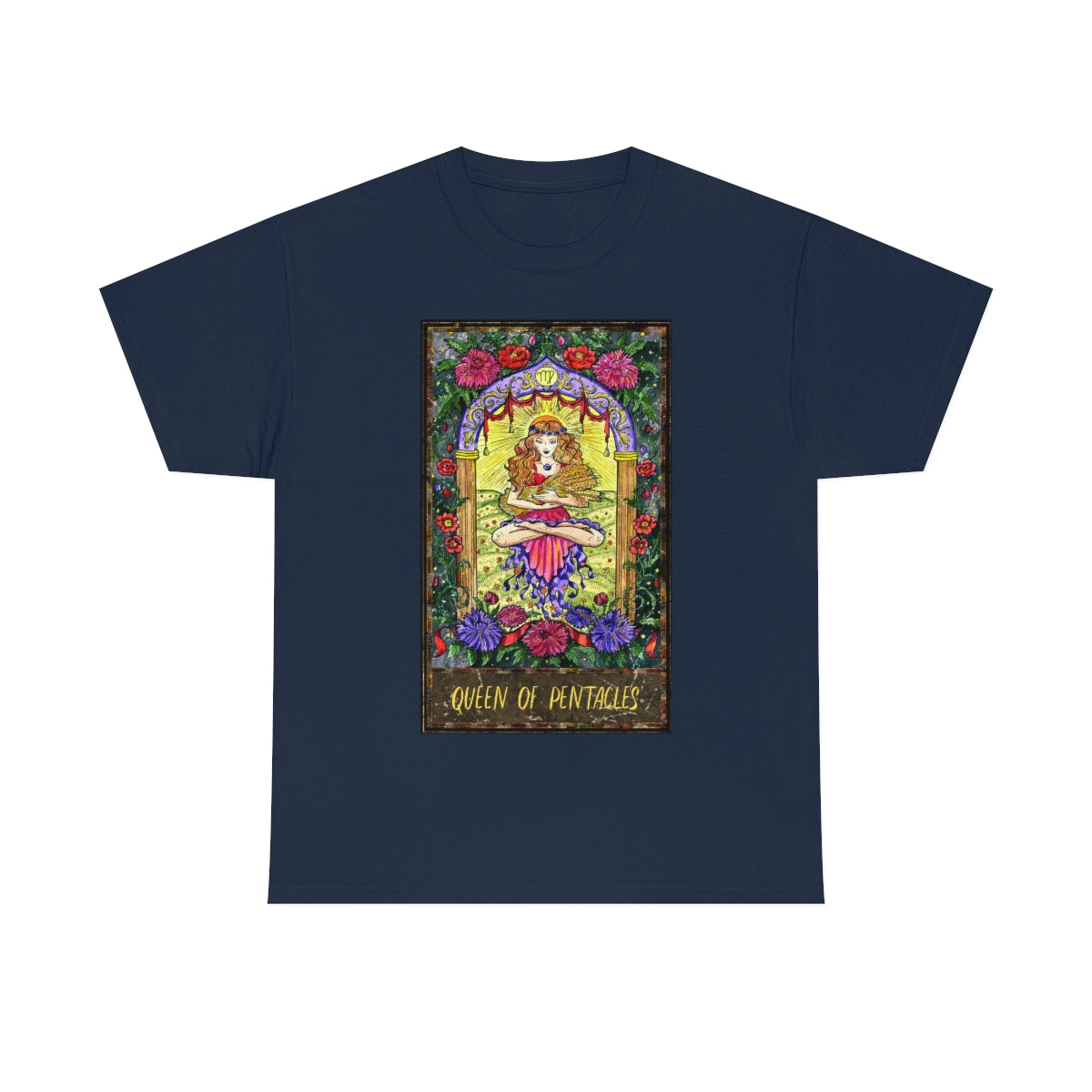 Navy Queen of Pentacles Tarot Card T-Shirt