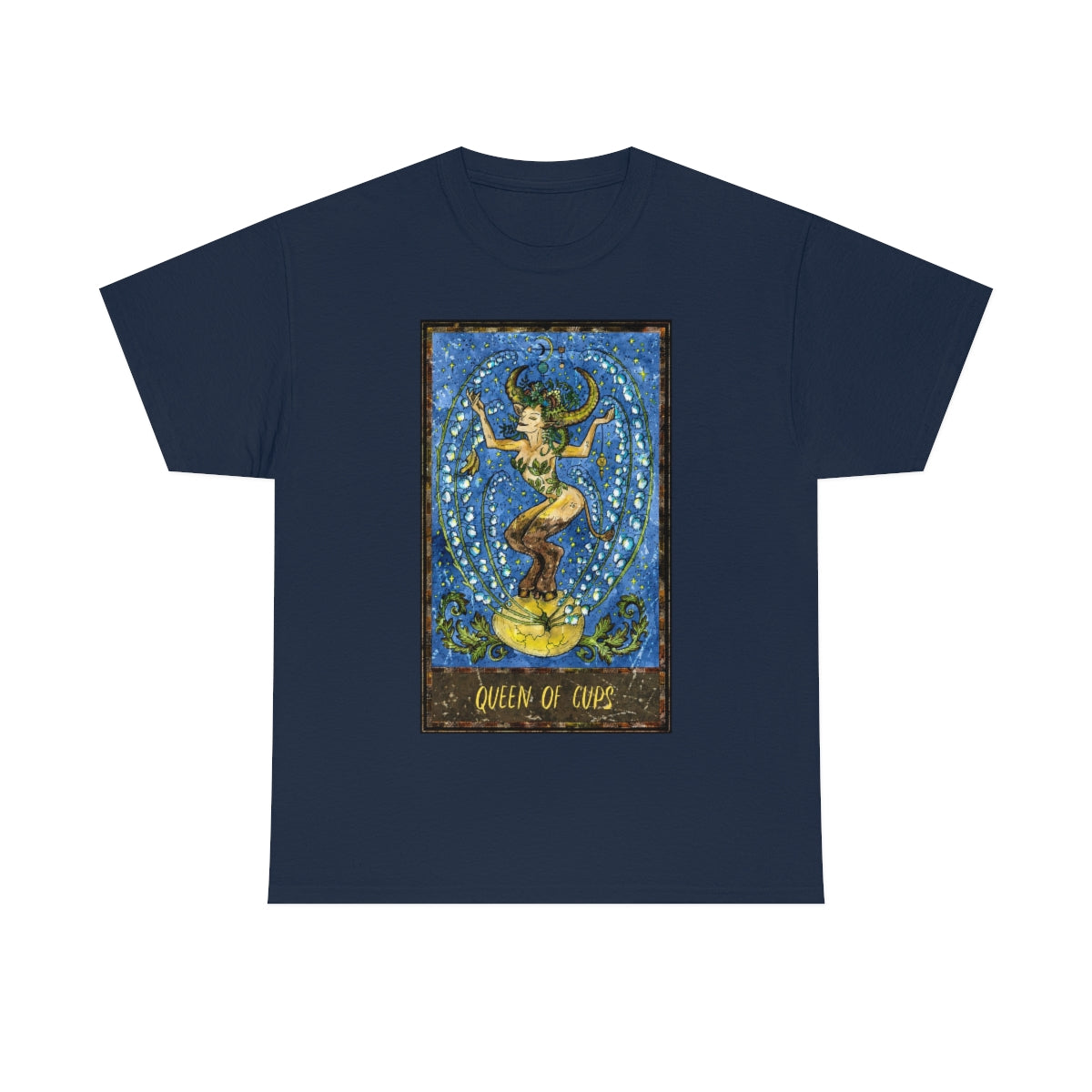 Navy Queen of Cups Tarot Card T-Shirt