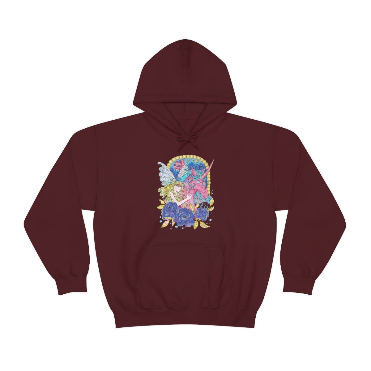 Maroon Blonde Princess and Magic Unicorn Hoodie