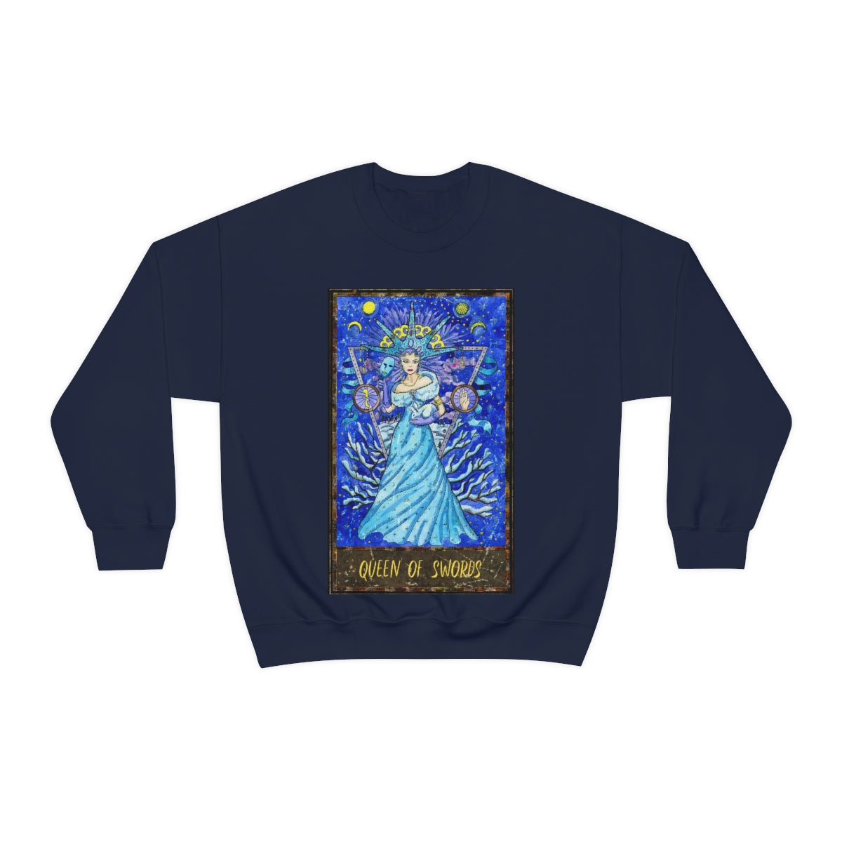 Navy Queen of Swords Tarot Card Sweatshirt