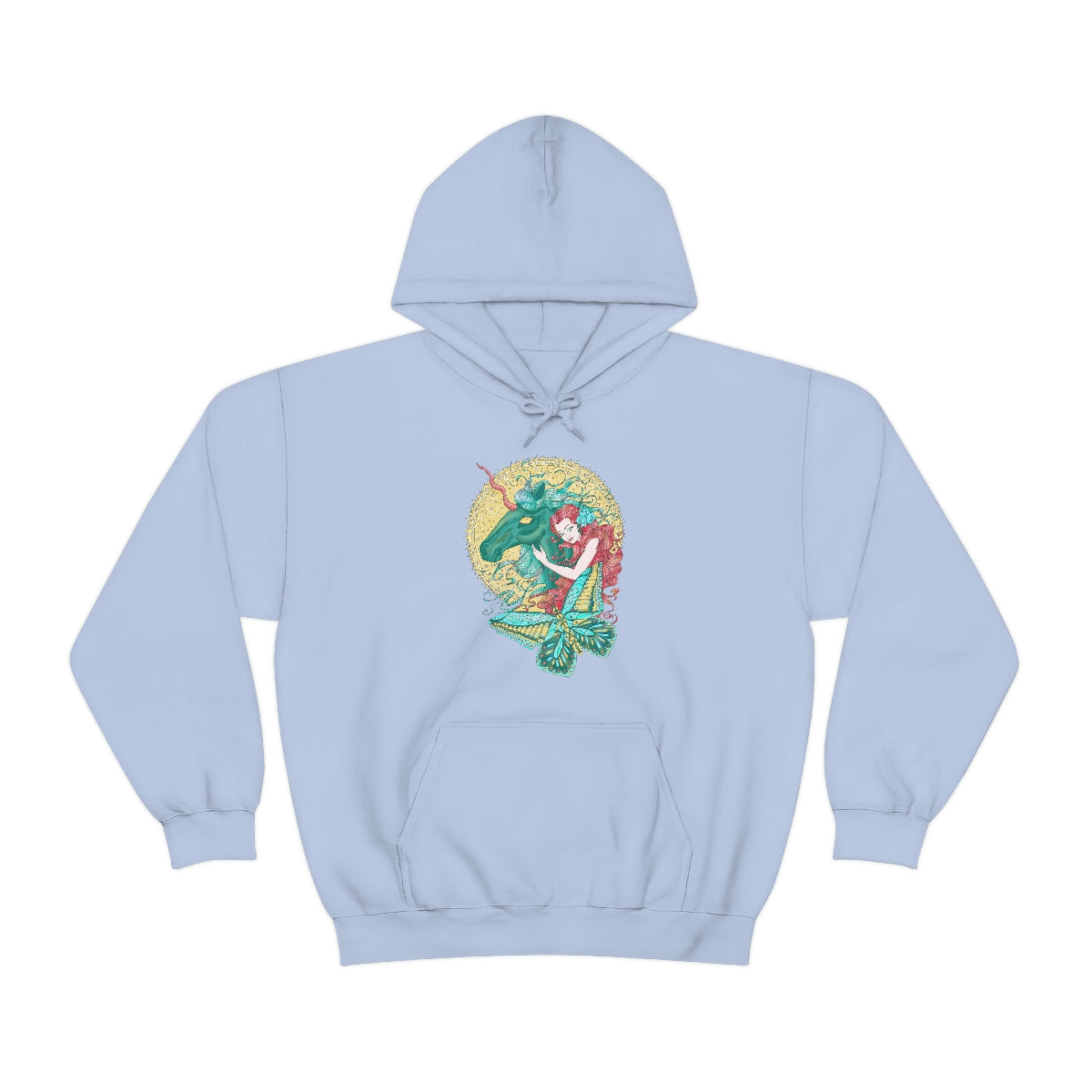 Light Blue Poppy Red Princess and Magic Unicorn Hoodie