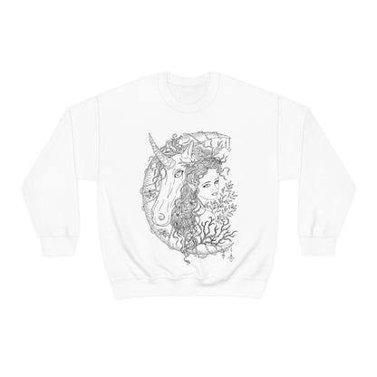 White Line Art Chartreuse Princess and Magic Unicorn Sweatshirt