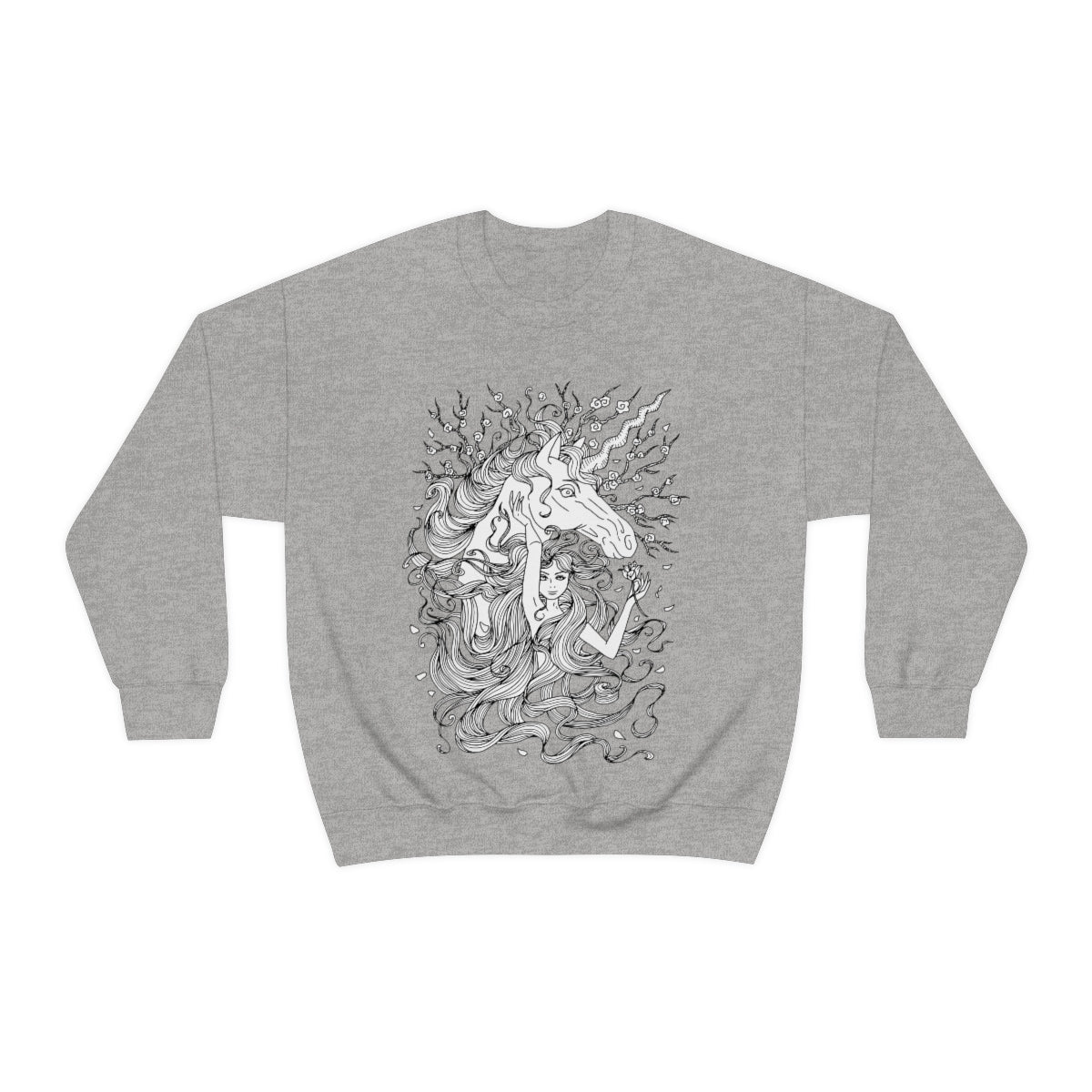 Sport Grey Line Art Walnut Brown Princess and Magic Unicorn Sweatshirt