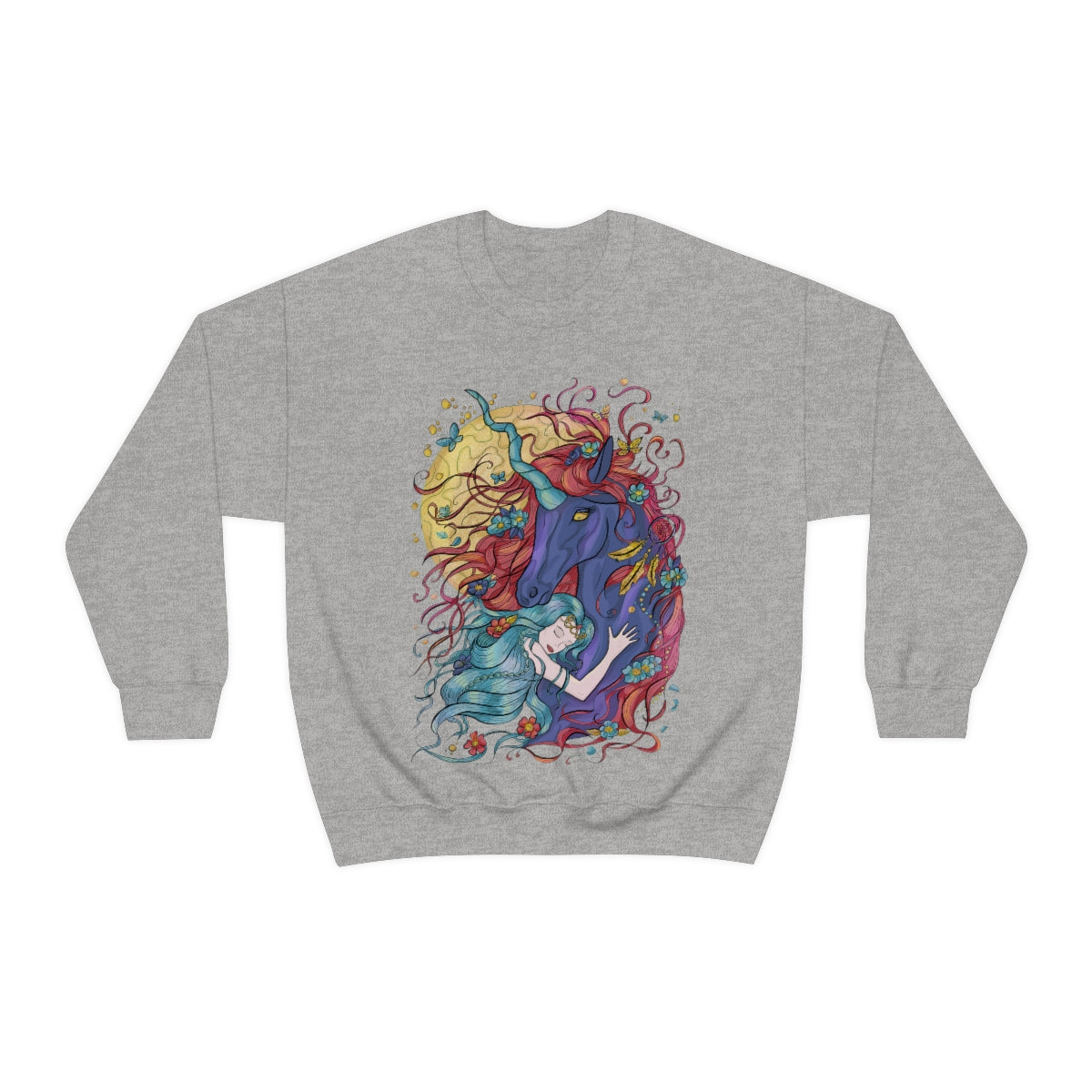 Sport Grey Cyan Princess and Magic Unicorn Sweatshirt