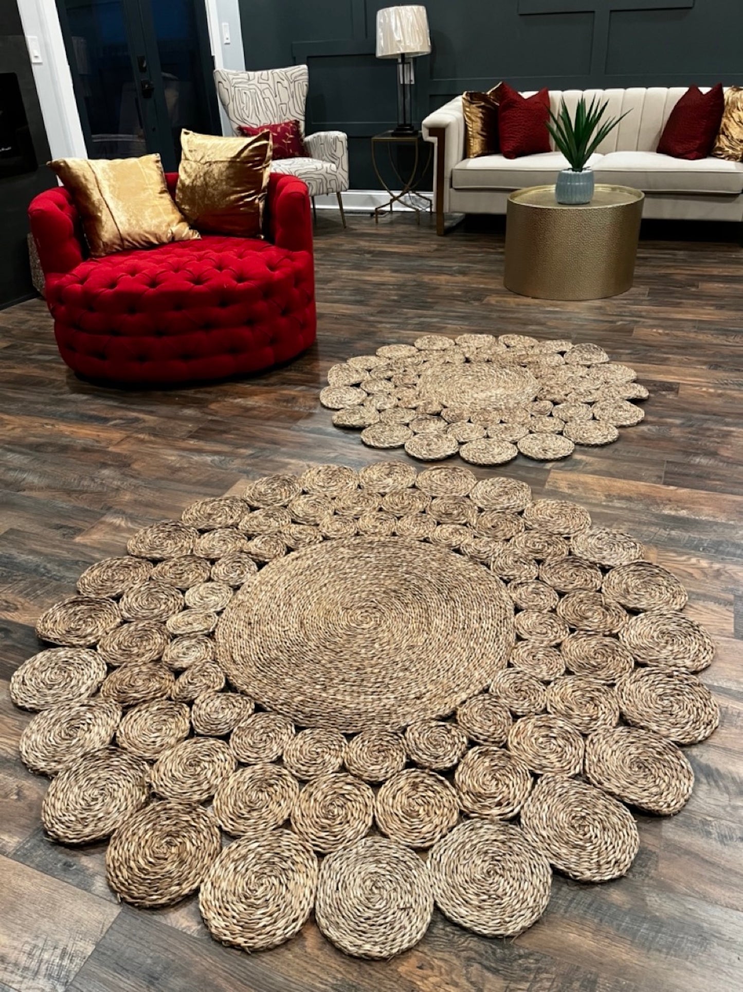 Circle Seagrass Rugs in the living room