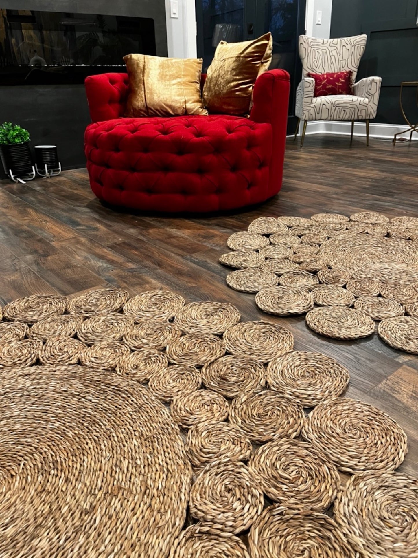 Circle Seagrass Rugs in the living room