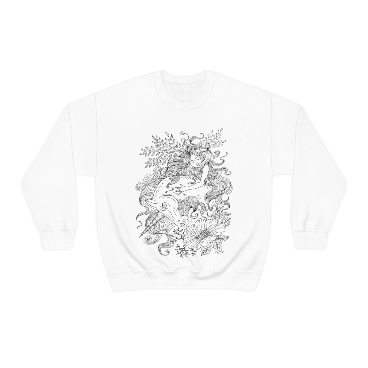 White Line Art Red Princess and Magic Unicorn Sweatshirt