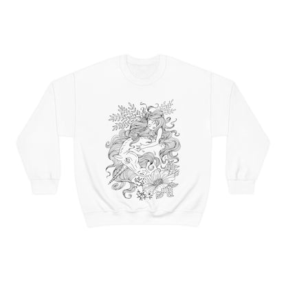 White Line Art Red Princess and Magic Unicorn Sweatshirt