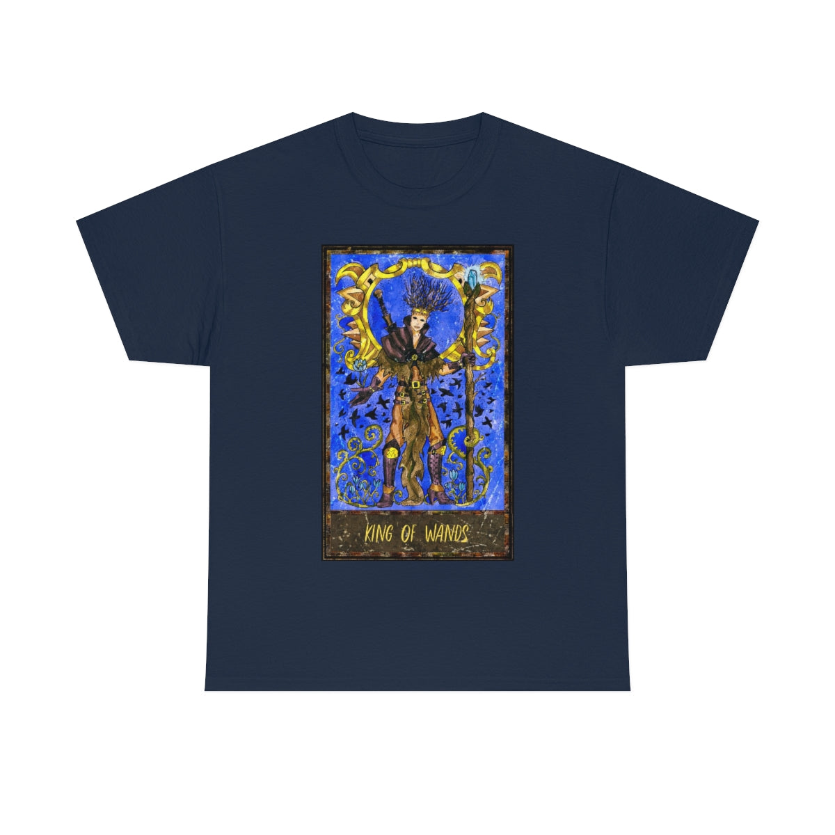 Navy King of Wands Tarot Card T-Shirt