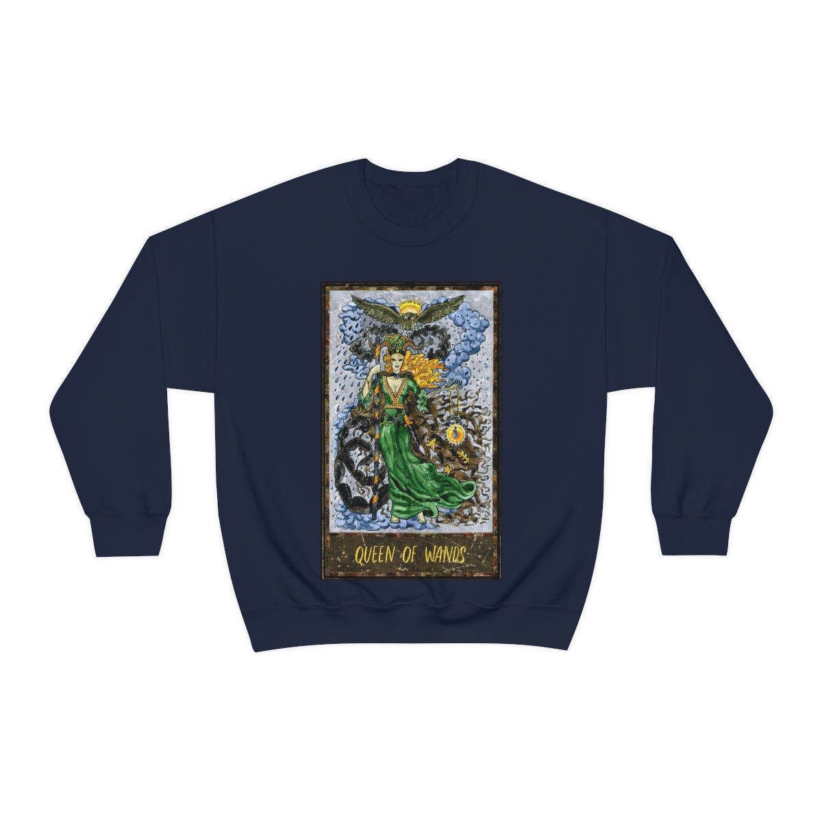 Navy Queen of Wands Tarot Card Sweatshirt