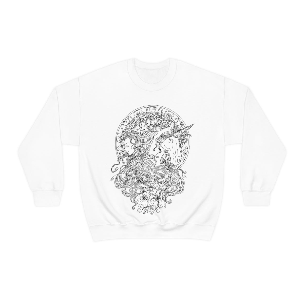 White Line Art Caribbean Current Princess and Magic Unicorn Sweatshirt