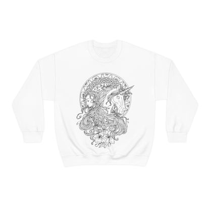 White Line Art Caribbean Current Princess and Magic Unicorn Sweatshirt