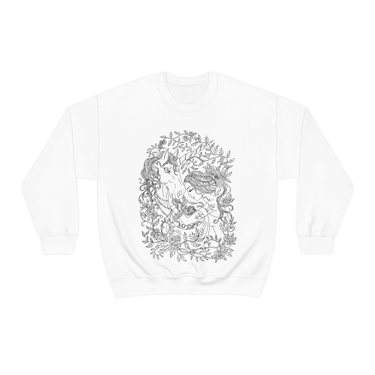 White Line Art Russet Princess and Magic Unicorn Sweatshirt