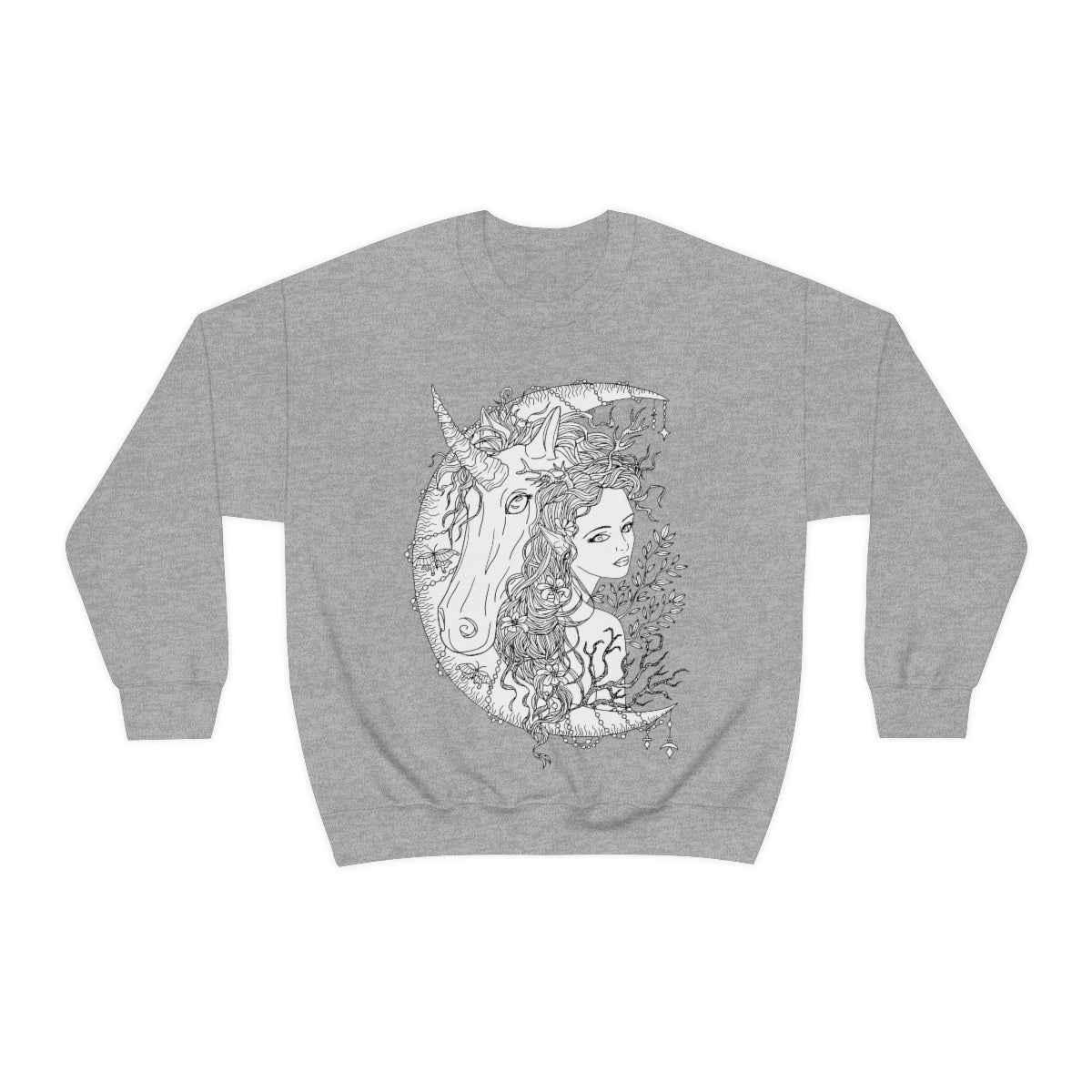 Sport Grey Line Art Chartreuse Princess and Magic Unicorn Sweatshirt