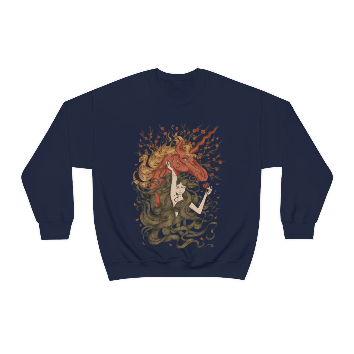 Navy Walnut Brown Princess and Magic Unicorn Sweatshirt