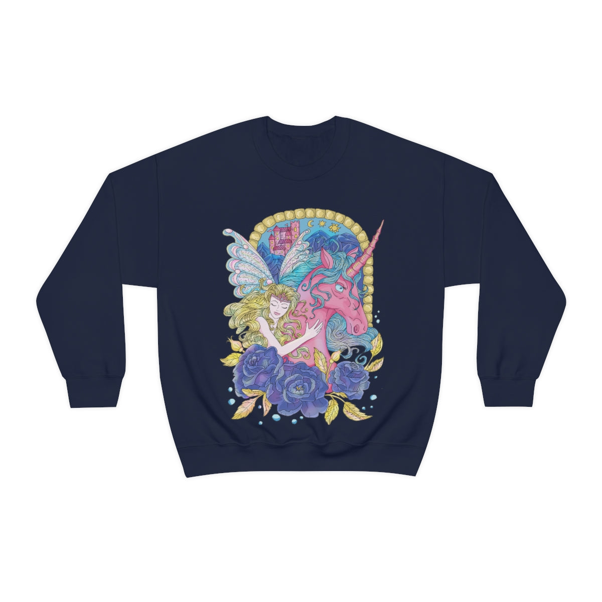 Navy Blonde Princess and Magic Unicorn Sweatshirt