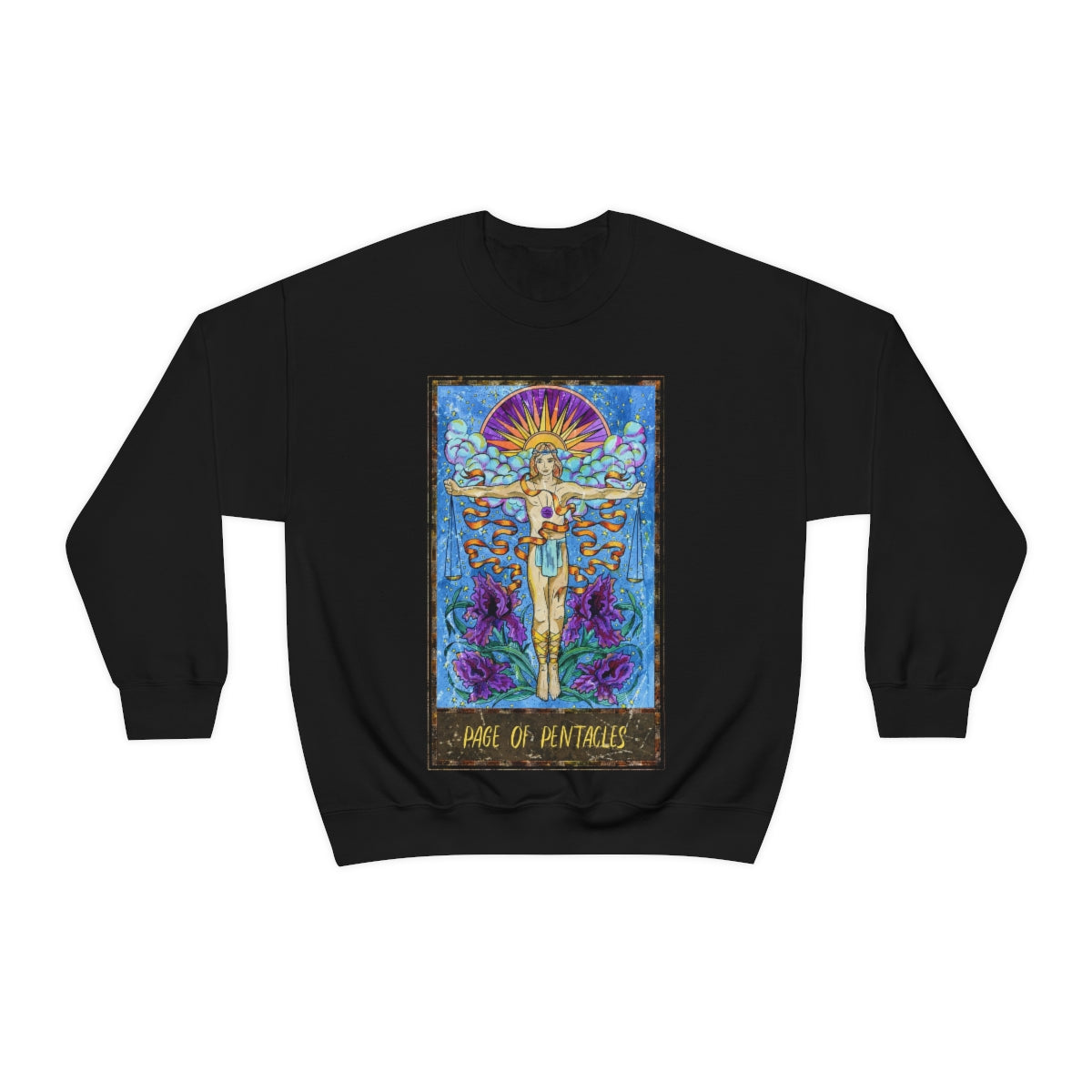 Black Page of Pentacles Tarot Card Sweatshirt