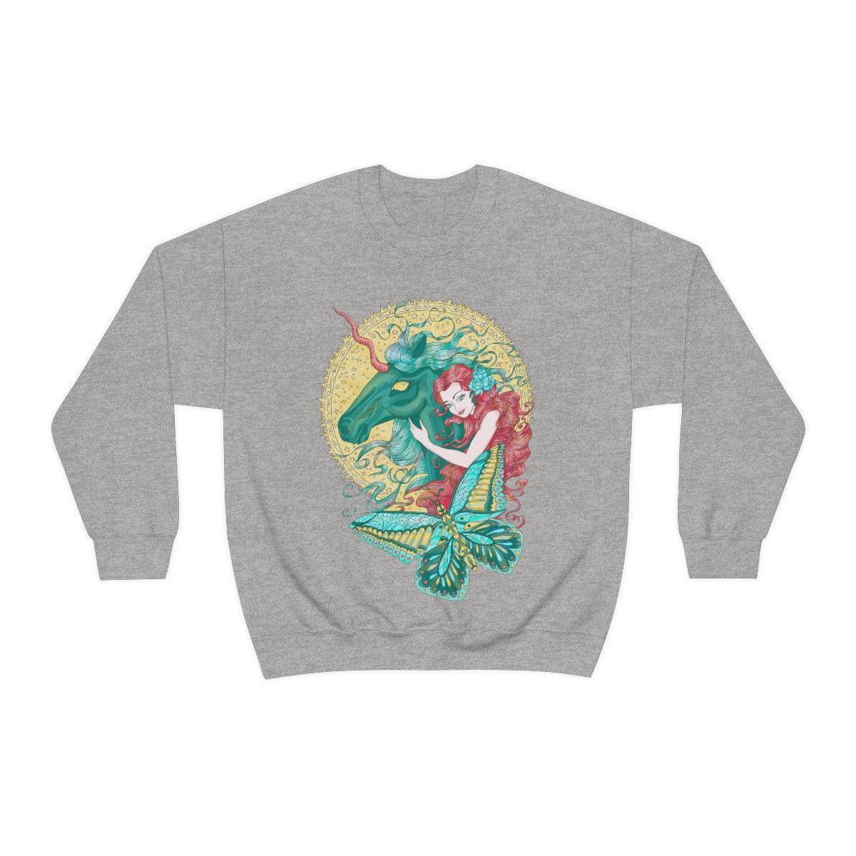 Sport Grey Poppy Red Princess and Magic Unicorn Sweatshirt