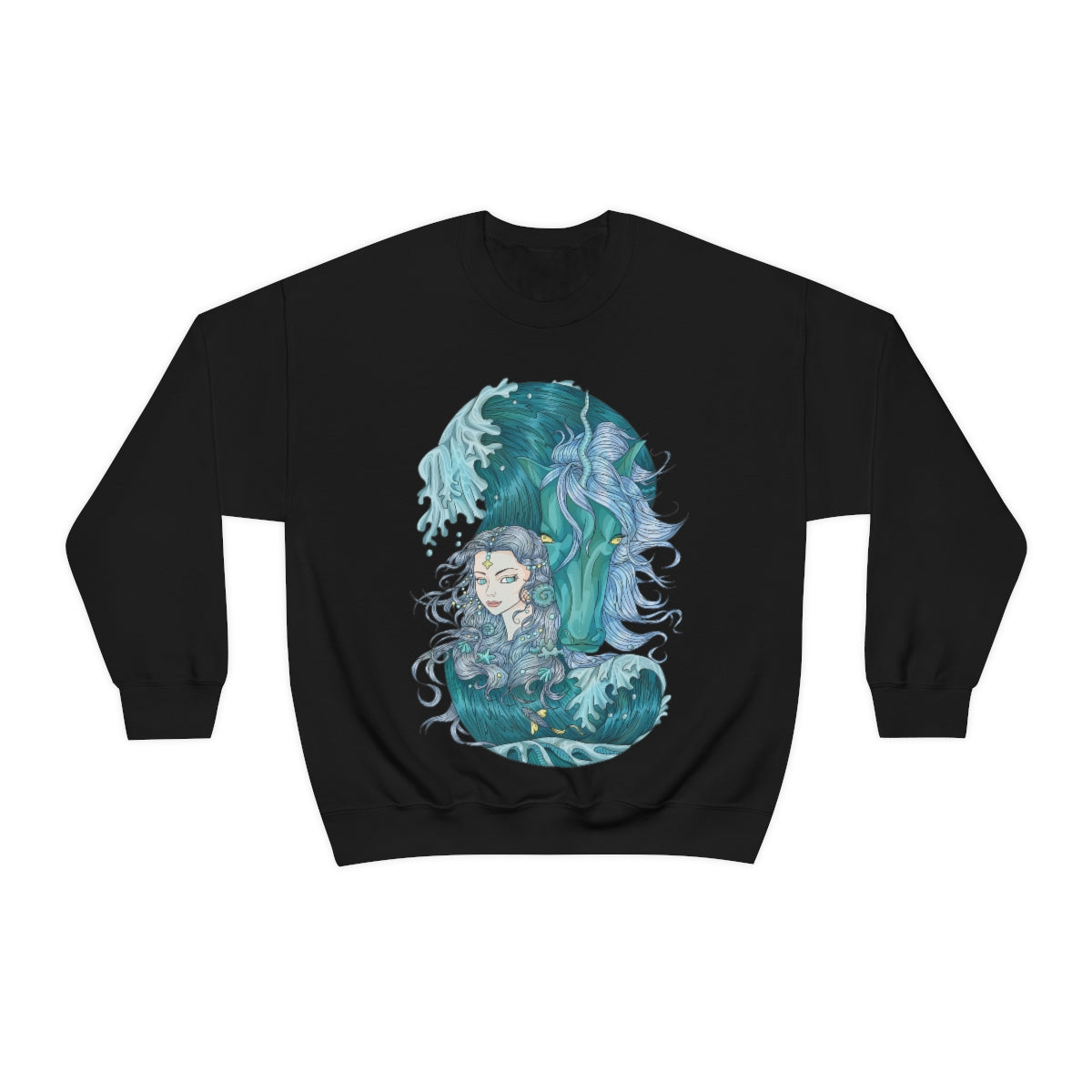 Black Ice Blue Princess and Magic Unicorn Sweatshirt