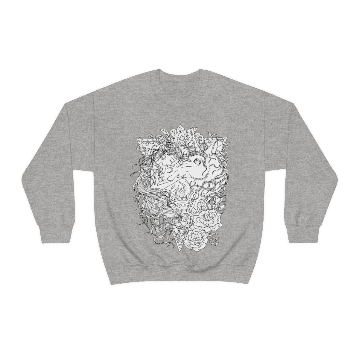 Sport Grey Line Art Cocoa Brown Princess and Magic Unicorn Sweatshirt