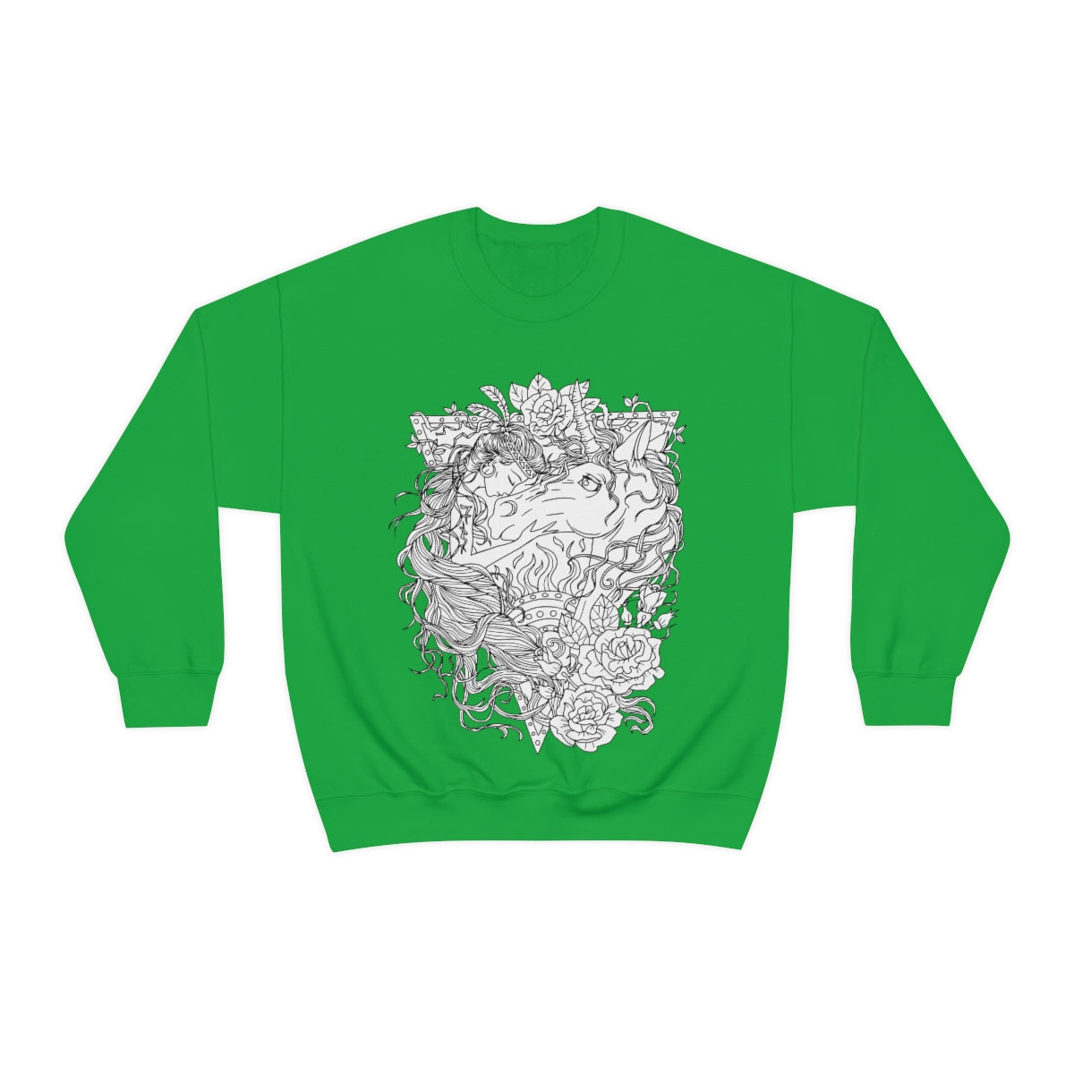 Irish Green Line Art Cocoa Brown Princess and Magic Unicorn Sweatshirt