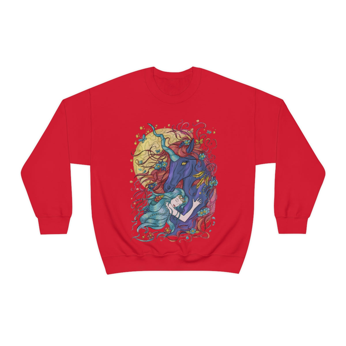 Red Cyan Princess and Magic Unicorn Sweatshirt