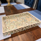 Turquoise Rectangle Flower Pattern Mother of Pearl Tray on the dining room table